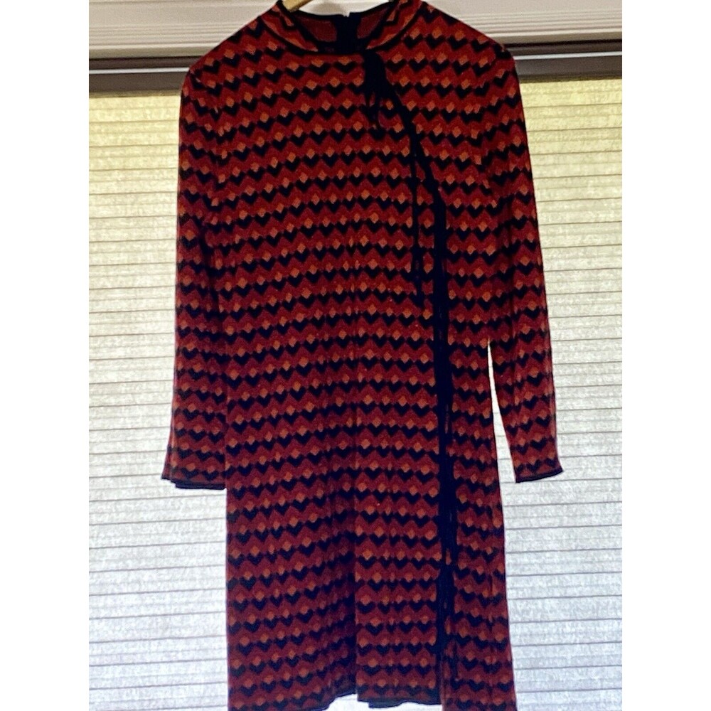NWT Zara Knit Long Sleeve Shimmer Coloful Red Orange Geometric Print Dress Sz M